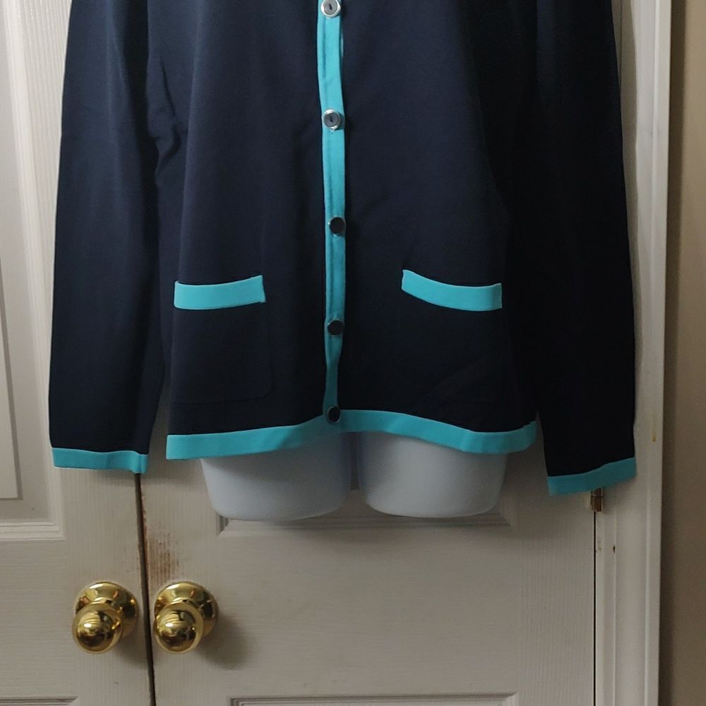 Alfred Dunner 2 in 1 nautical anchor beach sweater cardigan Sz M - Picture 3 of 6